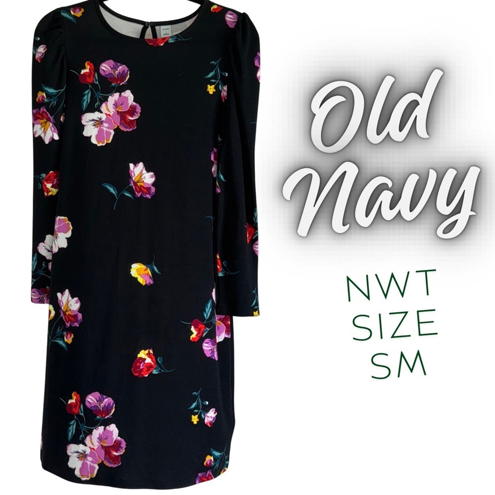 Old Navy Women's Black Dress with Floral Design